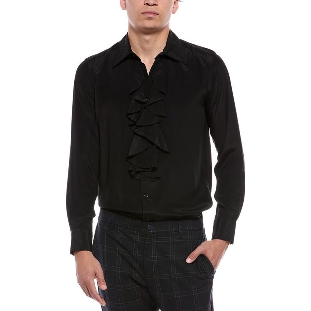 Blk Dnm Mens Silk-Blend Shirt, Black